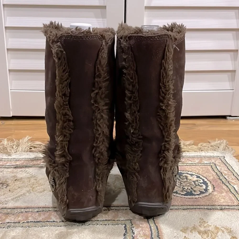 Timberland Mukluk Brown Suede Warm Women’s Sz 5.5M Slip On Faux Fur Winter Boot